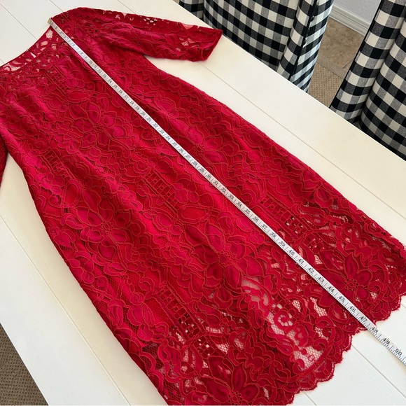 Antonio Melani Lace Midi Dress Womens 14 Red Floral Half Sleeve - Picture 7 of 12
